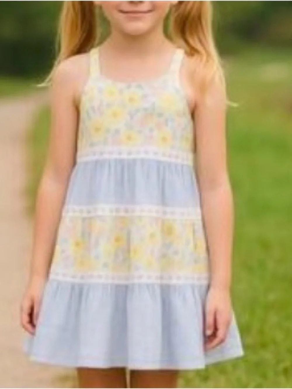 NWT Gommy Bahama Toddler Yellow Floral & Light Blue Seersucker Tiered Lace Dress